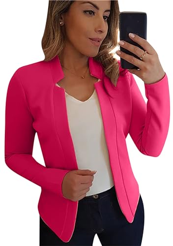 Yming Frauen Casual Einfarbig Jacke Büro Anzug Offene Vorderseite Cardigan Rose 3XL von Yming