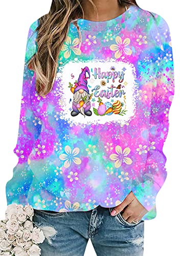 Yming Frauen Casual Kaninchen Druck Pullover Mit Rundhalsausschnitt Und Langen Ärmeln Sweatshirt Leichtes Loses Sweatshirt Lila Hase XXL von Yming