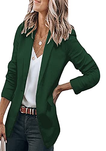 Yming Frauen Casual Lang Revers Blazer Tailliert Offene Front Leichter Arbeits Büro Blazer Dunkelgrün M von Yming