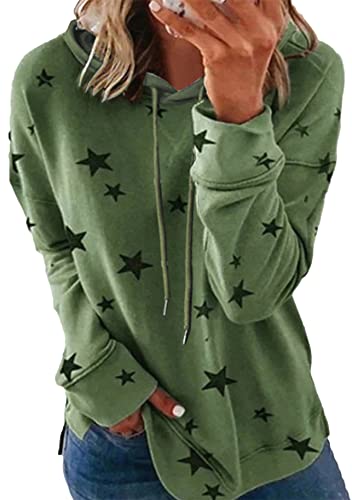 Yming Frauen Casual Langarm Sweatshirt Rundhals Oberteil Sterndruck Kapuzenshirt Armeegrün L von Yming