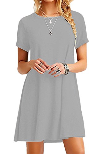 Yming Frauen Casual Shirtkleid Kurzarm Langes Shirt Rundhals Basic Minikleid Hell Grau XXL/DE 44 von Yming
