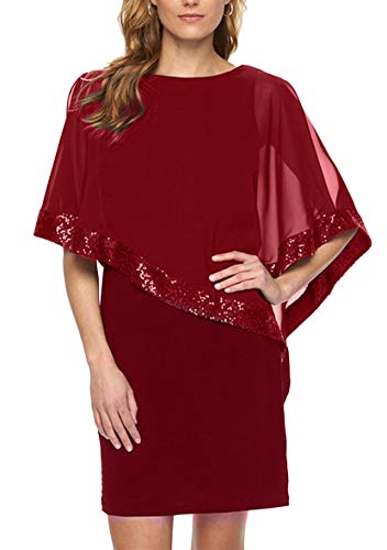 Yming Frauen Chiffon Kleid Sommerkleid Bleistiftkleid Elegante Sommerkleid Übergröße Rot XXL/DE 44-46 von Yming