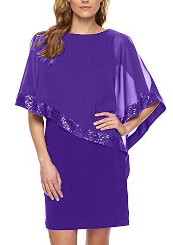 Yming Frauen Chiffonkleid mit Pailletten Elegantes Cocktailkleid Mini Bleistiftkleid Violett XS/DE 32-34 von Yming