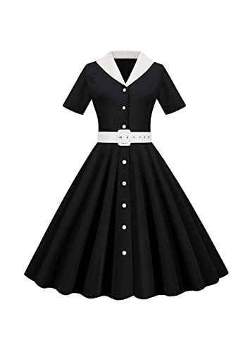 Yming Damen Vintage Einfarbiges Kleid Elegante Abendkleider Swing Cocktail Abendkleid Schwarz S von Yming