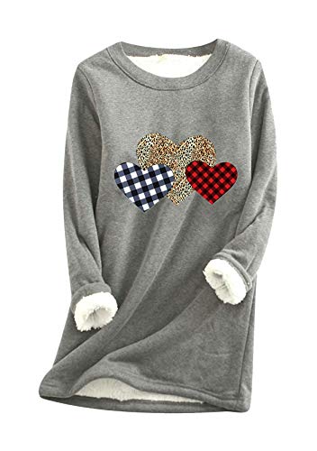 Yming Frauen Dicker Pulli Langarm Pullover Nachahmung Lammhaar Top Herz Rundhals Pullover Grau 3XL von Yming