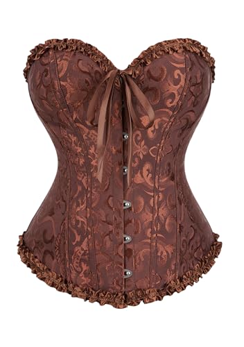 Yming Frauen Duty Corset Unterbrust Satin Lace Up Waist Korsett Top Korsett Knochen Waist Training Shaper Bustier Braun XS von Yming