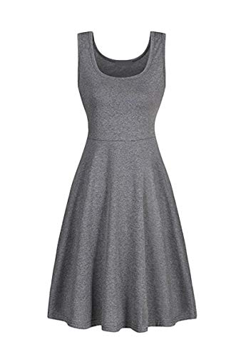 Yming Frauen Einfarbig Sommerkleid Ärmellos Freizeitkleid Swing Kleid Grau S von Yming