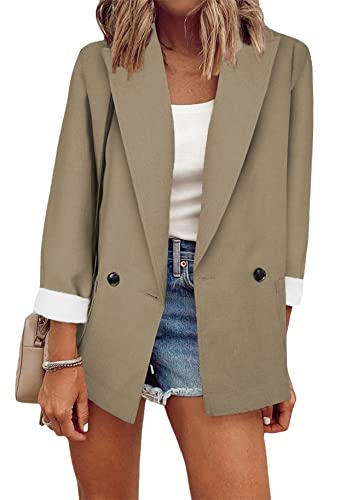 Yming Frauen Elegant OL Büro Anzug Cardigan Herbst Arbeits Business Blazer Langarm Cardigan Vorne Offen Freizeitanzug Khaki XS von Yming