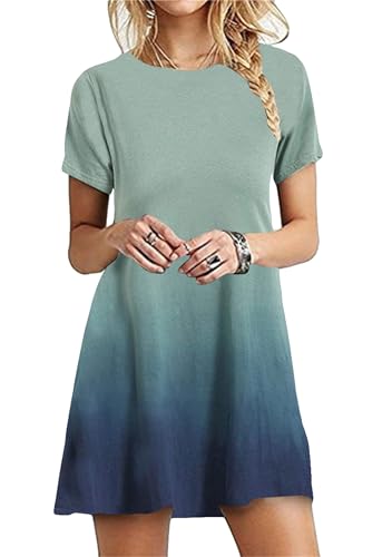 Yming Frauen Fließend Frühling Gradient Kleid Midi Länge Sommer Boho Kleider Nettes Swing Kleid Verlauf Armee Grün 4XL von Yming