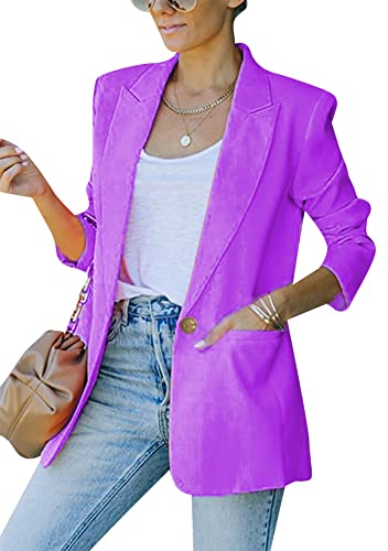 Yming Frauen Formell Interview Anzüge Slim Geschäft Blazer Elegant Langarm Anzug Business Knöpfe Jacken Violett XL von Yming