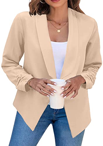 Yming Damen Vorne Offen Blazer Langarm Revers Jacke Revers Business Anzugjacke Herbst Freizeitanzug Aprikose XL von Yming