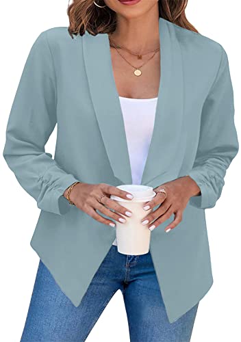 Yming Frauen Herbst Freizeitanzug Slim Geschäft Blazer Einfarbig Anzüge Revers Business Anzugjacke Hellblau S von Yming