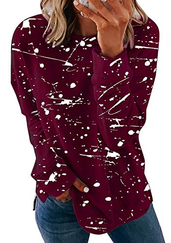 Yming Frauen Herbst Graffiti Sweatshirts Langarm Oberteil Rundhals Pullover Bordeaux S von Yming