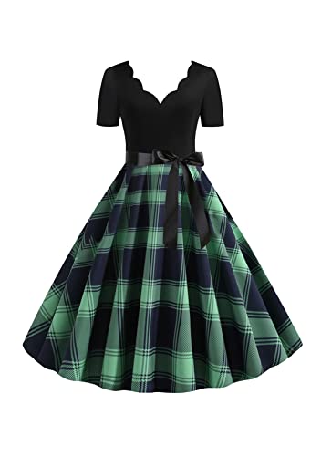 Yming Frauen Kariertes Kleid Mit Gürtel Abendkleid Karierte Partykleider Fließende Cocktailkleider Grün Blau L Yming Frauen Kariertes Kleid Mit Gürtel Abendkleid Karierte Partykleider Fließende Cocktailkleider Grün Blau L von Yming