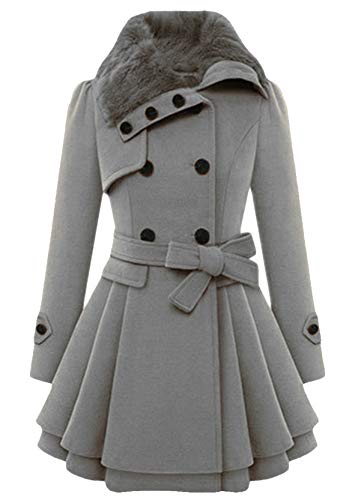 Yming Frauen Künstliche Wollmischung Jacke Winter Warme Jacke Breasted Trenchcoat mit Gürtel Grau S von Yming