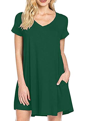 Yming Frauen Kurzarm Kleid Longshirt Kleid Elegant V-Ausschnitt Kleid Grün M von Yming