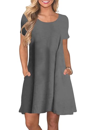 Yming Frauen Kurzarm Kleid mit Kleid Lose T-Shirt Kleid Casual Rundhals Kleid Mini Kleid Grau 3XL von Yming