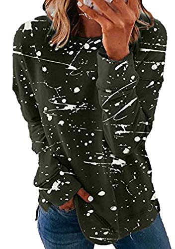 Yming Frauen Langarm Bluse Beiläufig Graffiti Sweatshirt Rundhals Tops Armeegrün XXL von Yming