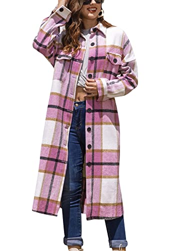 Yming Frauen Langarm Bluse Kariertes Holzfällerhemd Vintage Karo Jacke Boyfriend Blusen Rosa S von Yming