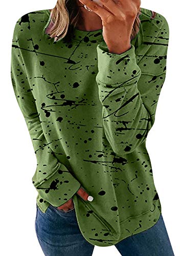 Yming Frauen Langarm Graffiti Sweatshirt Rundhals Tops Beiläufig Frizeit Bluse Grün XXL von Yming