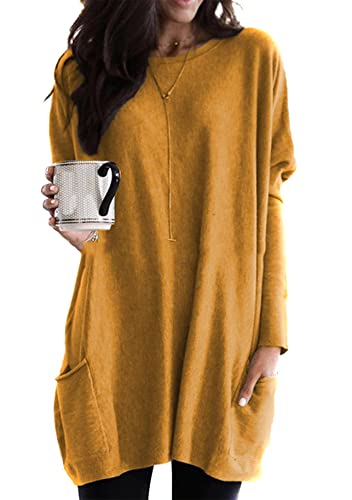 Yming Frauen Langarm Pullover Freizeit Sweatshirts Freizeit Rundhals Bluse Gelb 3XL von Yming