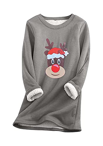 Yming Frauen Langarm Pullover Nachahmung Lammhaar Pullover Weihnachten Top Grau XL von Yming