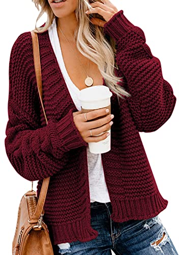 Yming Frauen Langarm Pullover Soft Klobig Knit Pullover Offene Front Strickjacken Outwear Mantel Rotwein L von Yming