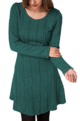 Yming Frauen Langarm Stricken Tunika Langarm Jumper Mini Kleid Pullover Grün L von Yming
