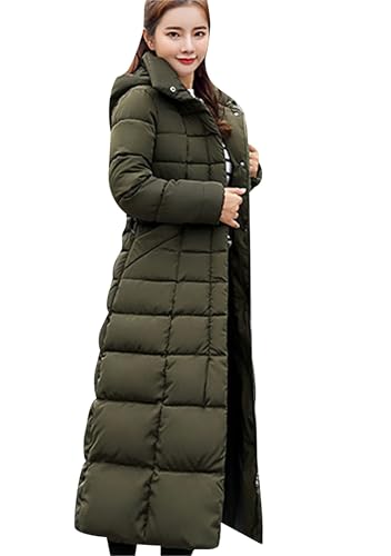 Yming Frauen Lange Zip-Up Daunenmantel Winddichte Outdoor Puffer Jacke Winter Maxi Mantel Armeegrün M von Yming