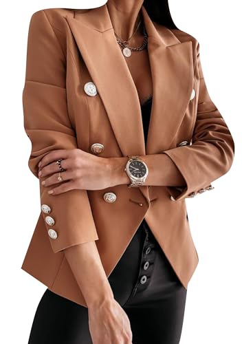 Yming Frauen Legere Reversjacke Büro Eleganter Blazer Zweireihiger Arbeitsmantel Braun L von Yming