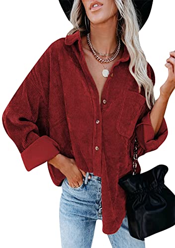 Yming Frauen Loose Fit Cordbluse mit Taschen Langarm-Strickjacken Rot XXL Yming Frauen Loose Fit Cordbluse mit Taschen Langarm-Strickjacken Rot XXL von Yming