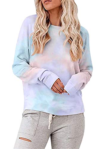 Yming Frauen Lose Rundhals Tops Langarm Tie Dye Sweatshirt Rundhals Oberteil Rosa Violett L von Yming