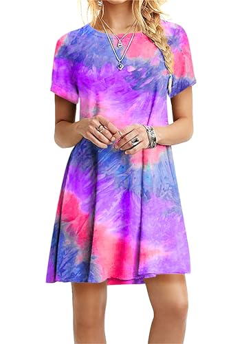 Yming Frauen Midi Länge Tunika Kleider Plus Größe Lose Urlaubskleid Tank Einfaches Flowy Kleid ZR Zi 2XL von Yming