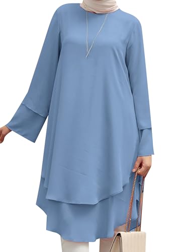 Yming Frauen Party Plus Size Kleid Gebogener Saum Cocktailkleider Übergröße Rundhalsausschnitt Sonnenkleid Blau M von Yming