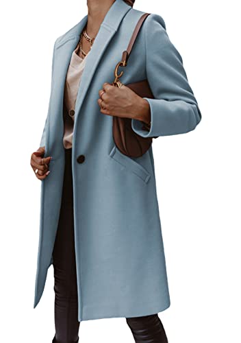 Yming Frauen Plus Größe Revers Mäntel Ein Knopf Trenchcoats Casual Herbst Jacke Winter Langer Mantel Himmelblau S von Yming