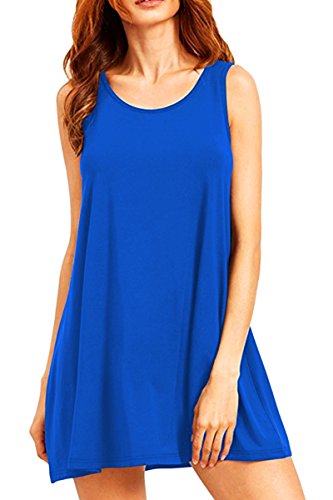 Yming Frauen Rundhals Freizeitkleid Ärmellos Minikleid Einfarbig Sommerkleid Blau 3XL von Yming