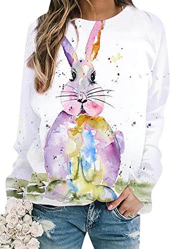 Yming Frauen Rundhals Pullover Lose Ostern Sweatshirt Tie Dye Tops Casual Langarm Sweatshirt Tie Dye 4XL von Yming