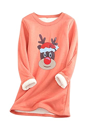 Yming Frauen Rundhals Pullover Nachahmung Lammhaar Pilli Weihnachten Pullover Wassermelonenrot XXL von Yming