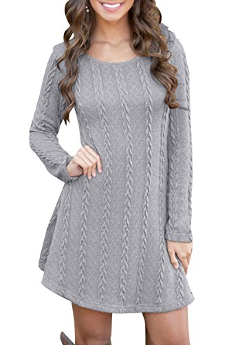 Yming Frauen Rundhals Strick Kleid Langarm Pullover Kleid Mini Kleid Übergröße Grau 3XL von Yming