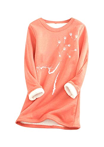 Yming Frauen Rundhals Sweatshirt Lamm Kaschmir Top Katzenpfote Pullover Winter Warme Pullover MZ-Wassermelonenrot S von Yming