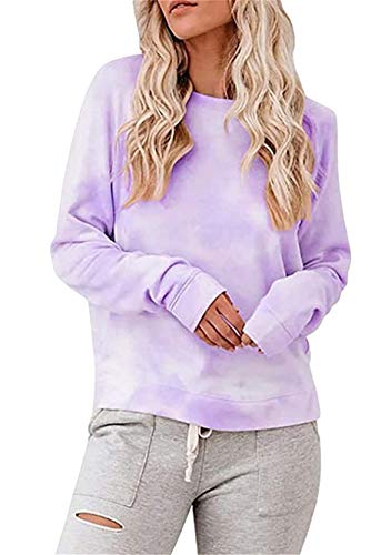 Yming Frauen Rundhals Tops Lässige Tie Dye Bluse Langarm Oberteil Violett M von Yming