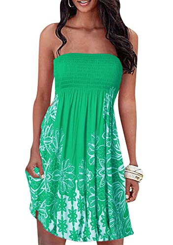 Yming Frauen Schulterfreies Trägerloses Kleid Blume Bohemian Wickelbrust Sonnenkleid Casual Midi Sommerkleid Hellgrün XXL von Yming