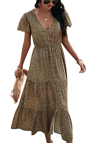 Yming Frauen Sexy Swing Kleid Dot Polka Kleid Boho Kurzarm Wickelkleid Leopard Sommerkleid mit Knöpfe Braun M Yming Frauen Sexy Swing Kleid Dot Polka Kleid Boho Kurzarm Wickelkleid Leopard Sommerkleid mit Knöpfe Braun M von Yming