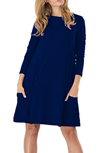 Yming Frauen Shirtkleid Casual Langarm Tunika Rundhals Kleid Große Größe Dunkel Blau XXXXL/DE 48-50 von Yming