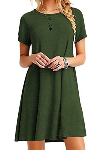 Yming Frauen Shirtkleid Casual Tunikakleid Rundhals Longshirt Kurzarm Lose T-Shirtkleid Armee Grün XS/DE 32-34 von Yming