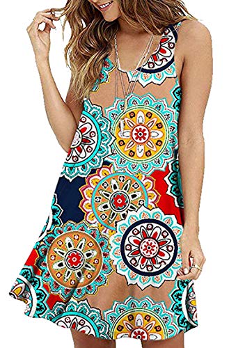 Yming Frauen Sommerkleid Ärmellos Kleid Loses T-Shirt Kleid Rundhals Casual Minikleid Grün Jahresring M von Yming