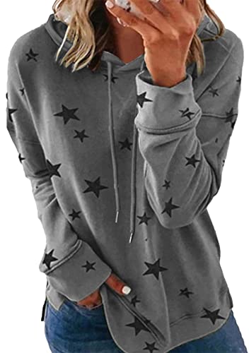 Yming Frauen Sterndruck Hoodies Beiläufig Langarm Oberteil Lose Kordelzug Sweatshirts Dunkelgrau XL von Yming