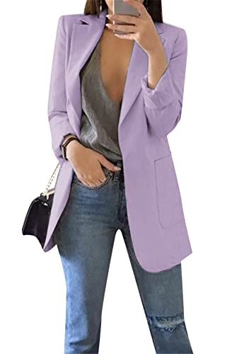 Yming Frauen Trenchcoat Vintage Blazer Herbst Revers Cardigan Langarm Blazer Helllila 3XL von Yming