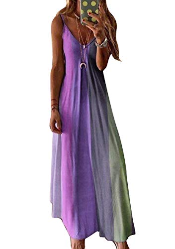 Yming Frauen V-Ausschnitt Kleider Casual Ärmellos Kleid Maxi Kleid Violett S von Yming