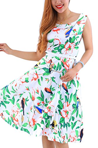 Yming Frauen Vintage Cocktailkleid A-Linie Sommerkleid Knielanges nkleid Grün Völgel L von Yming